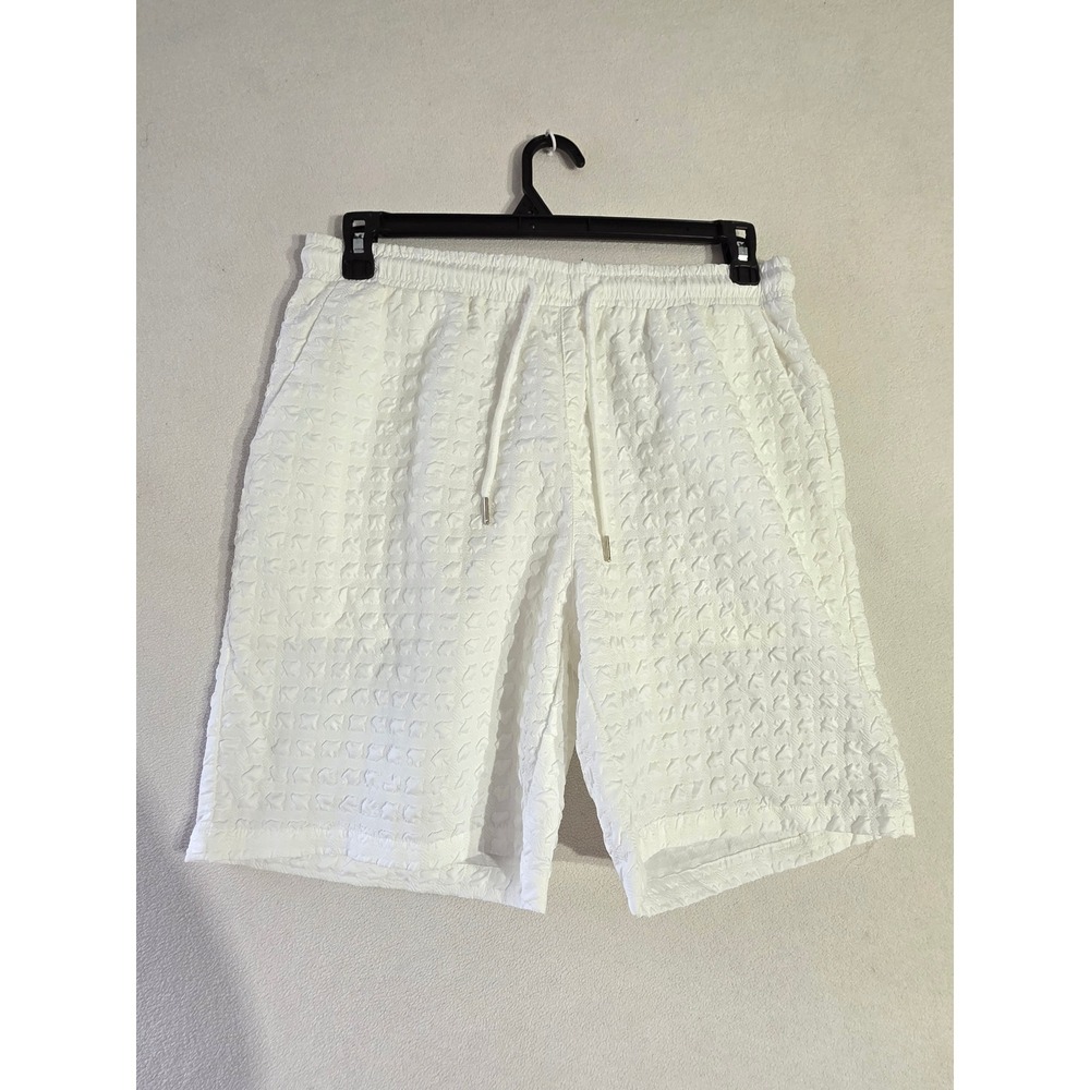 Manfinity‎ Mens White Textured Popcorn Drawstring Shorts Size L Casual Summer